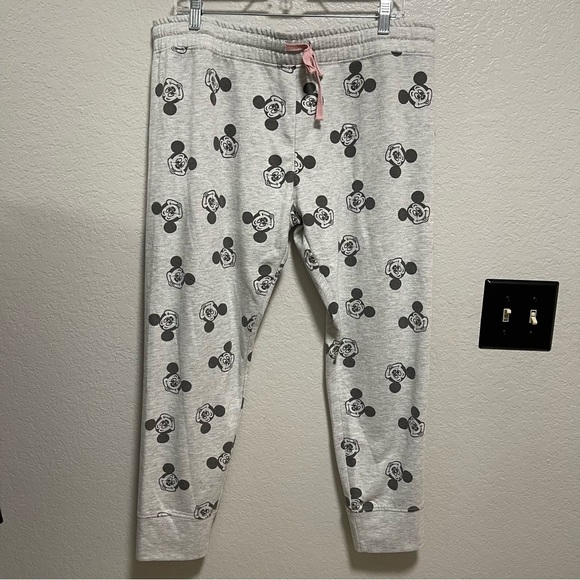 Disney Parks Women’s Heather Grey Mickey Mouse Print w drawstring Joggers XL - Picture 1 of 4